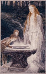 Galadriel, con Frodo y Sam, mostr�ndoles su Espejo